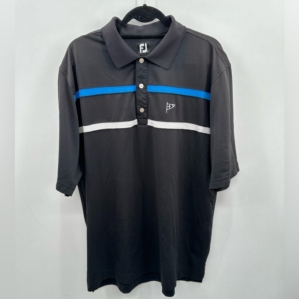 FOOTJOY GOLF XL black-blue stripe polyester lightweight   activewear casual polo